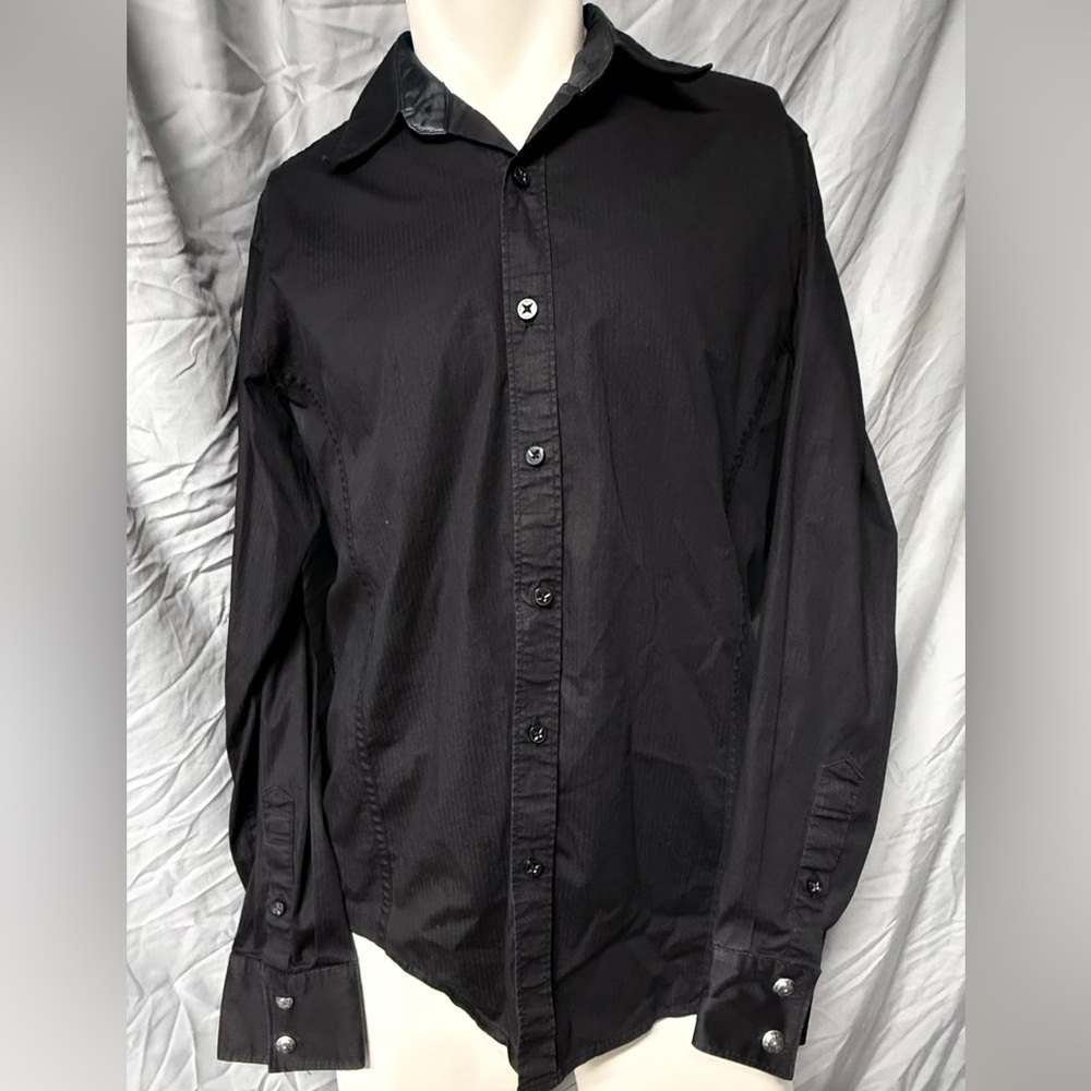 7 Diamonds Black Casual Button Down Shirt